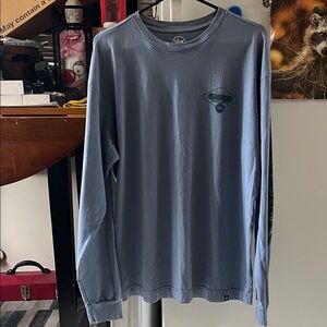 Men's Long Sleeve Crewneck Tee in Slate Blue with Small Chest Graphic